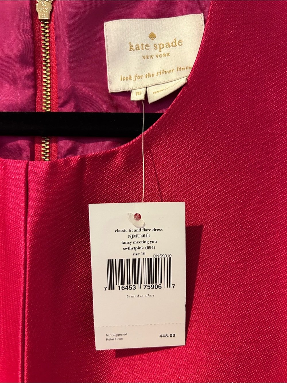 NWT kate spade Hot Pink Sleeveless Fit-and-Flare Dress - Picture 2 of 12